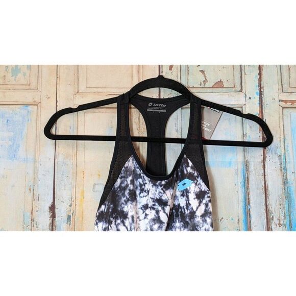 Lotto Italian Sport Design Women Small Black White Batik Mesh Racerback Tank Top - Picture 2 of 10